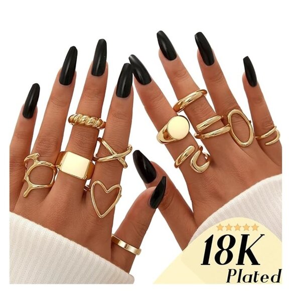 12PCS Gold Stackable Ring Set 18K Gold Plated Open Stacking Knuckle - Picture 1 of 4